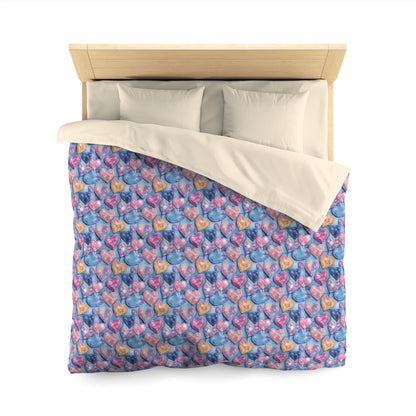 Color Pop Stitched Hearts Microfiber Duvet Cover