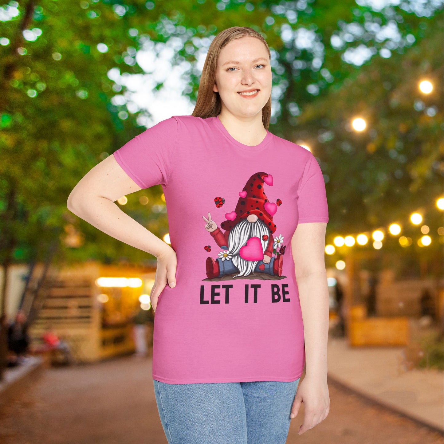 Let It Be Valentine Gnome Peace Sign Adult T-shirt