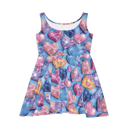 Color Pop Stitched Hearts Women's Skater Dress