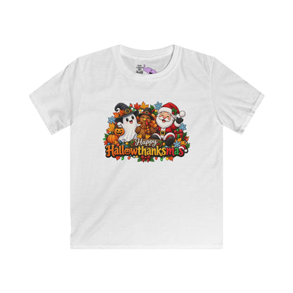 Happy Hallowthanksmas (Ghost/Turkey/Santa) Youth Softstyle Tee