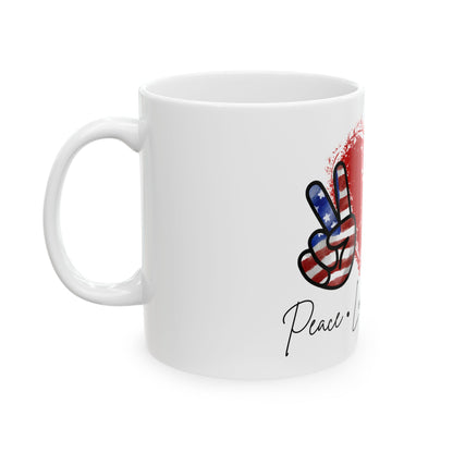 Peace Love America Ceramic Mug, (11oz, 15oz)