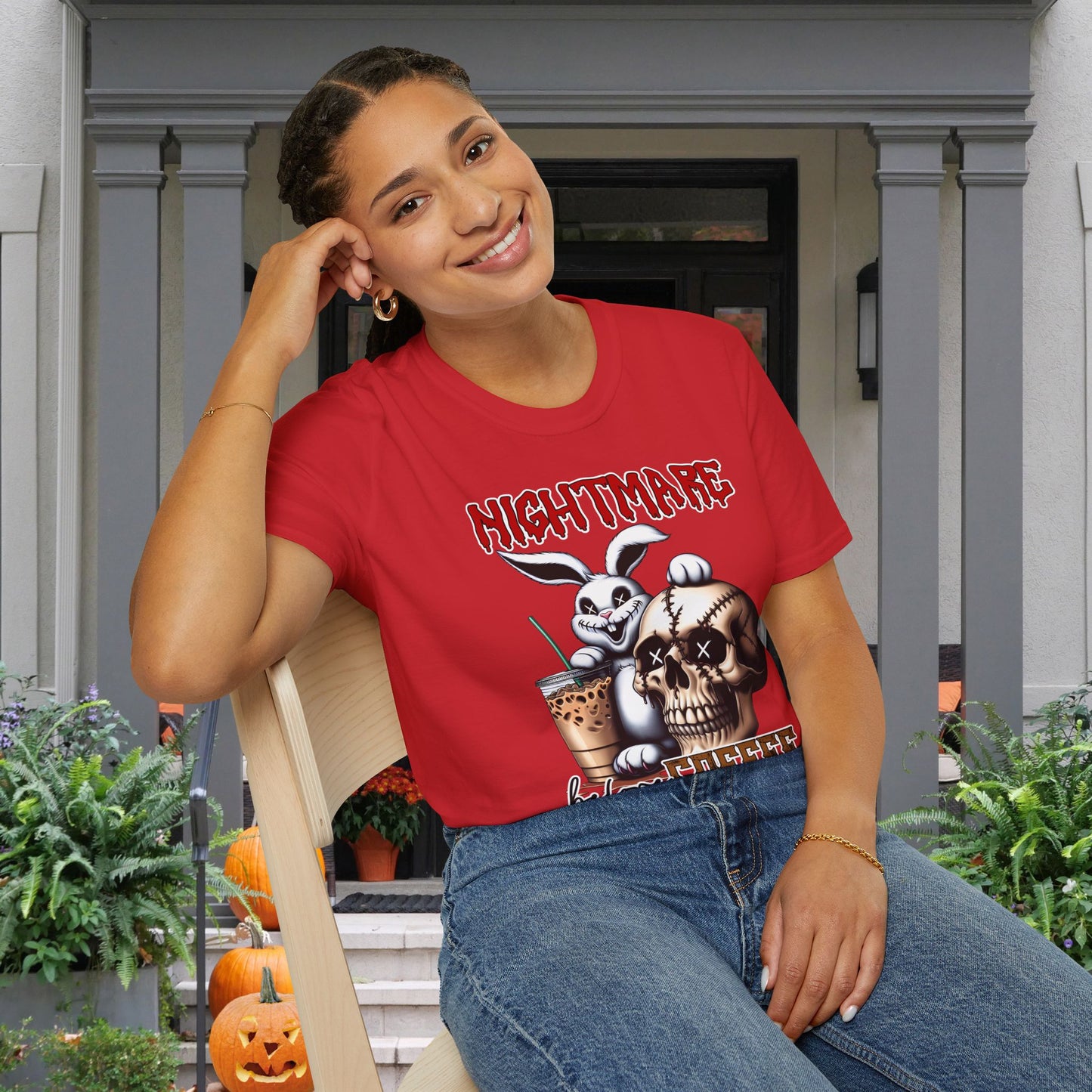 Nightmare Before Coffee (Voodoo Bunny/Skull) Adult T-shirt