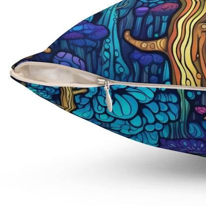 Trippy Purple Mushrooms Throw Pillow