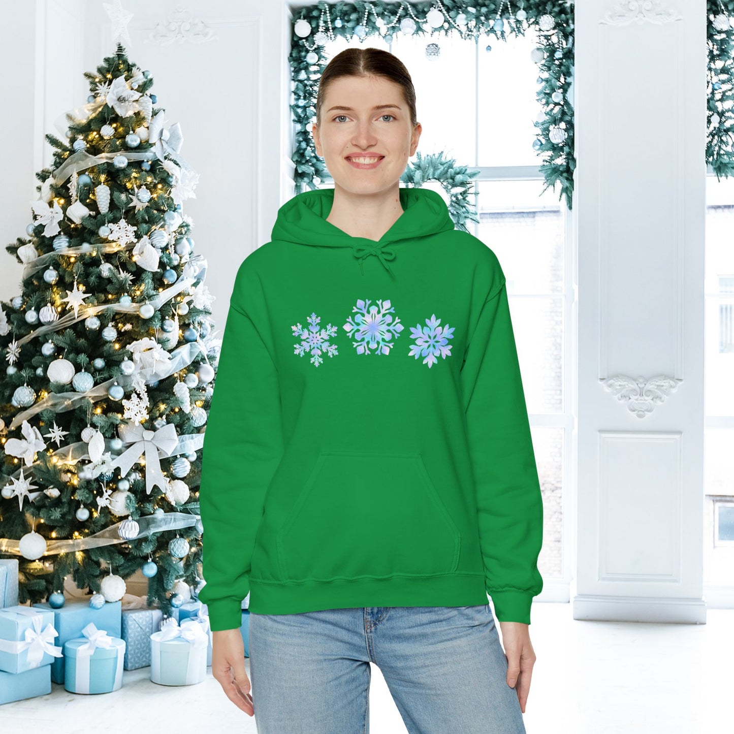 Blue Snowflakes Adult Heavy Blend™ Hooded Sweatshirt