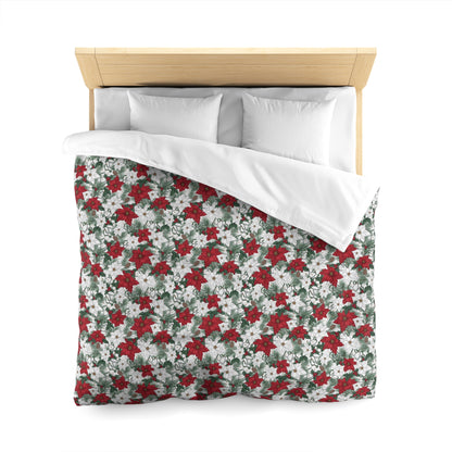 Winter Poinsettia Garden Microfiber Duvet Cover