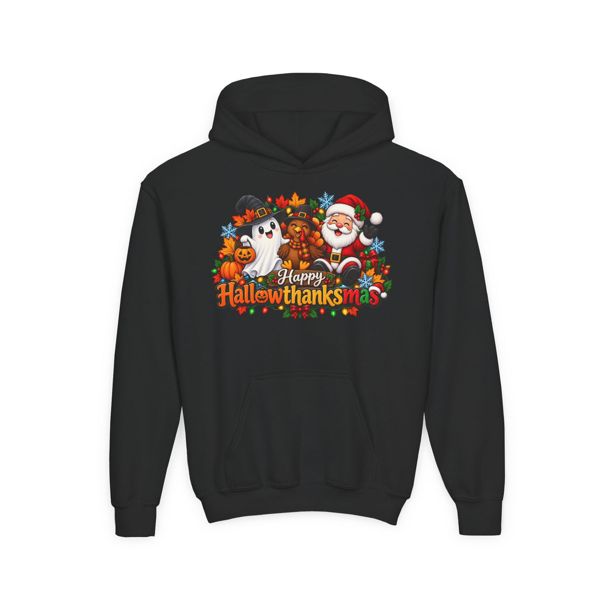 Happy Hallowthanksmas (Ghost/Turkey/Santa) Youth Hoodie