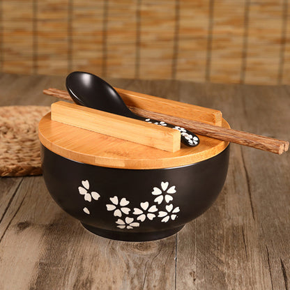 Japanese Style Ceramic Noodle Bowl with Lid