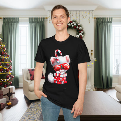Candy Cane Kitten Adult T-shirt