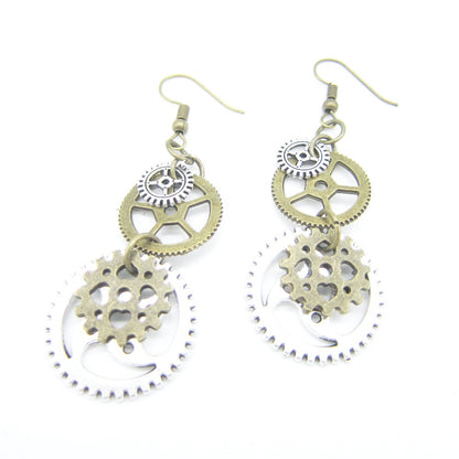 Vintage Two Tone Gear Steampunk Earrings