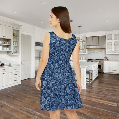 Blue Hexagons Women's Skater Dress