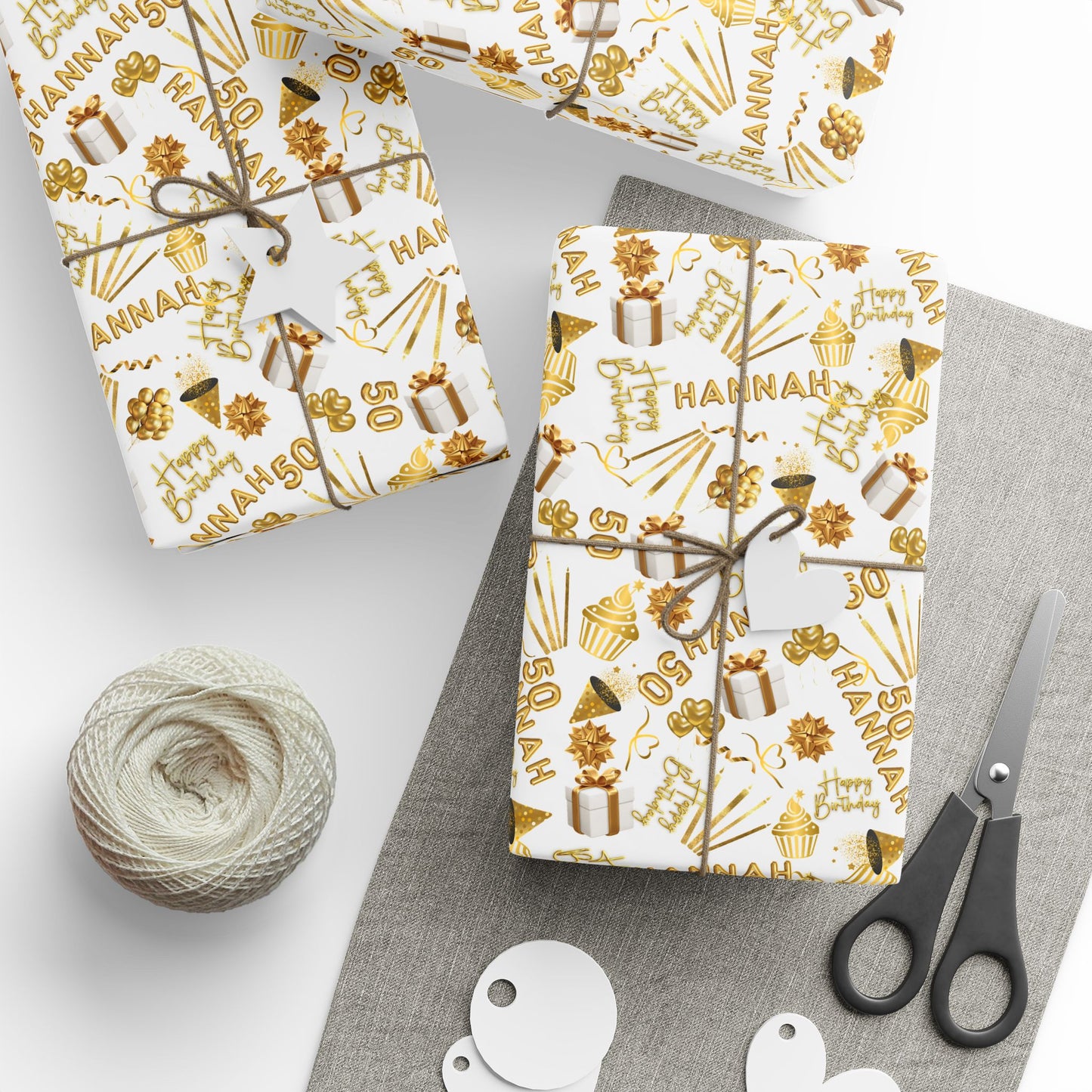 Gold Elegant Birthday Custom Name Wrapping Paper (Hannah)