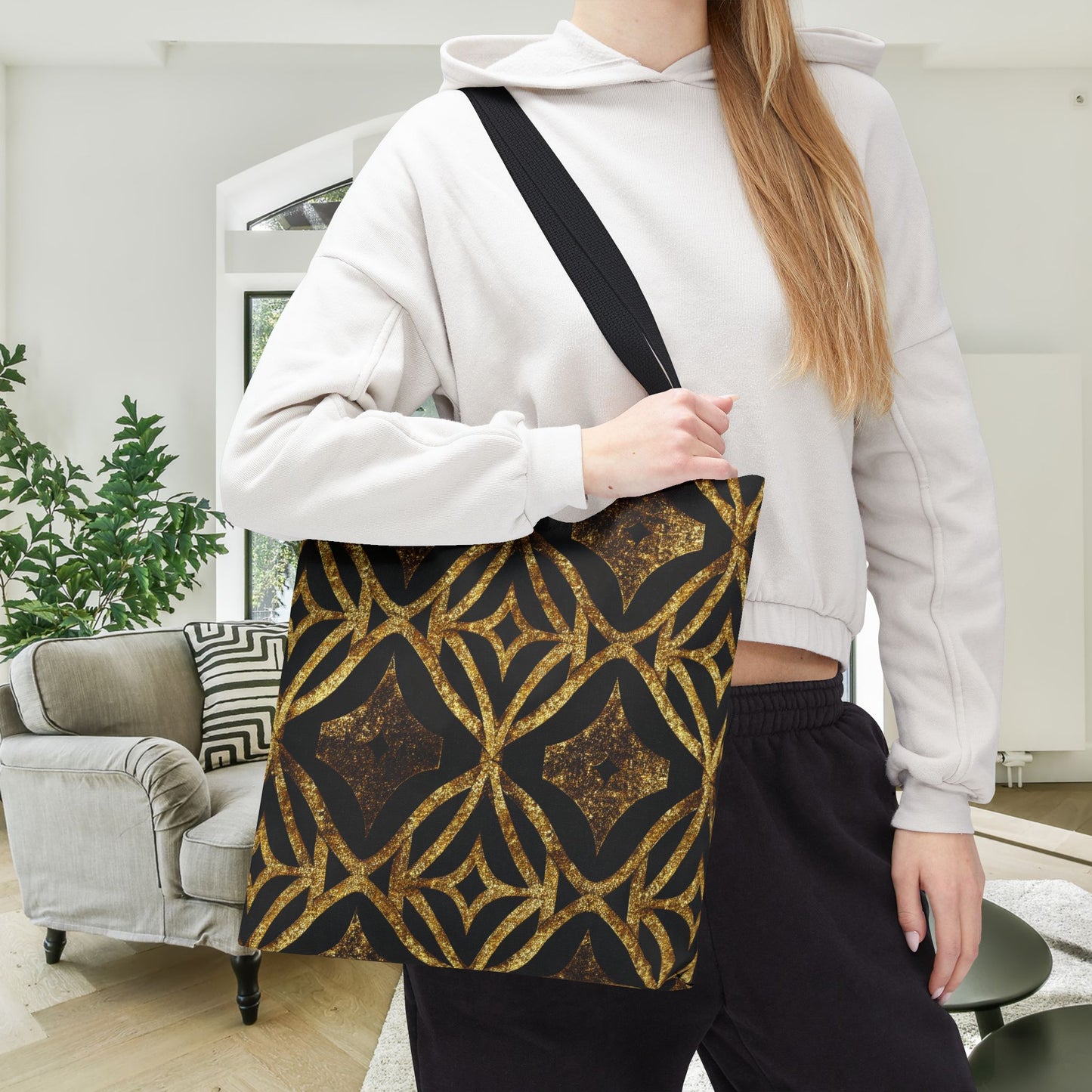 Golden Star Lattice Canvas Tote Bag