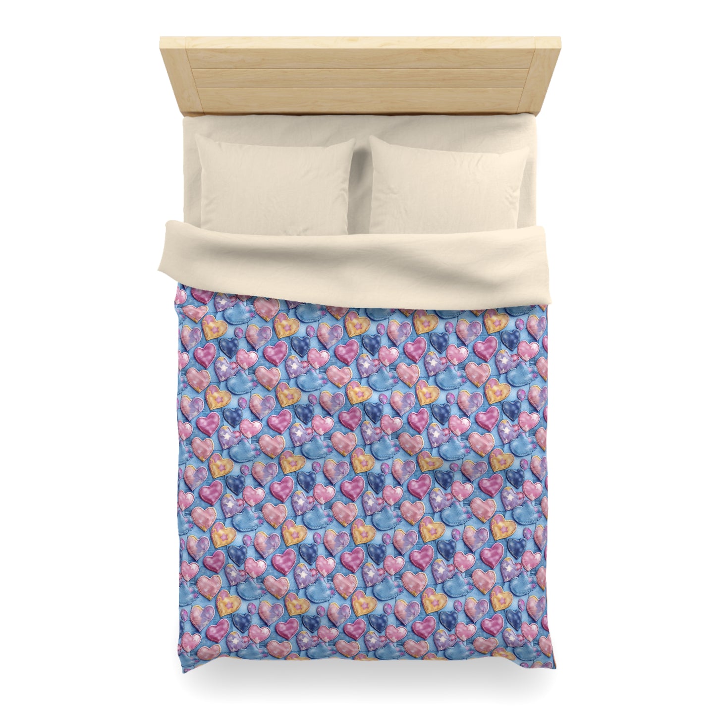Color Pop Stitched Hearts Microfiber Duvet Cover