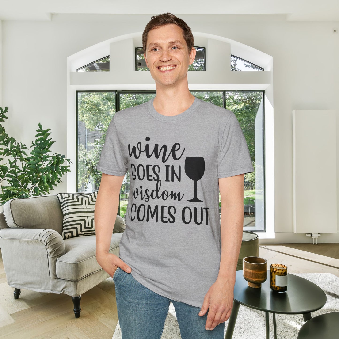Wine Goes In Wisdom Comes Out Adult T-shirt