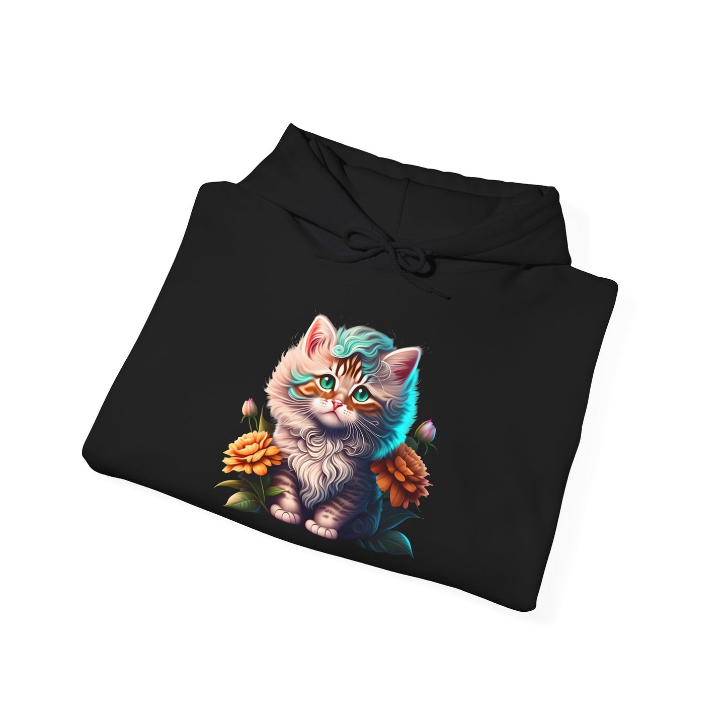 Cute Colorful Kitten in Flowers 3 Heavy Blend™ Hooded Sweatshirt