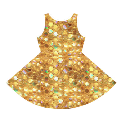 Golden Prism Grid Girls' Sleeveless Sundress