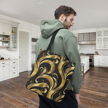 Black & Gold Luxe Swirl Canvas Tote Bag