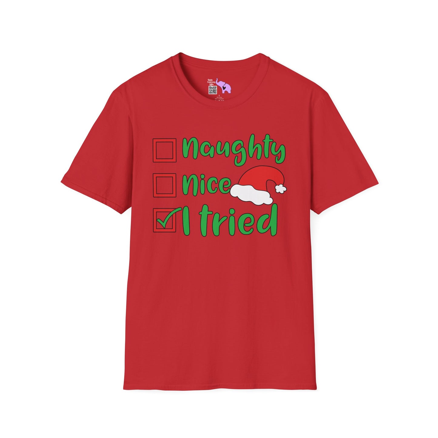 Naughty; Nice; I Tried Crew Adult T-shirt