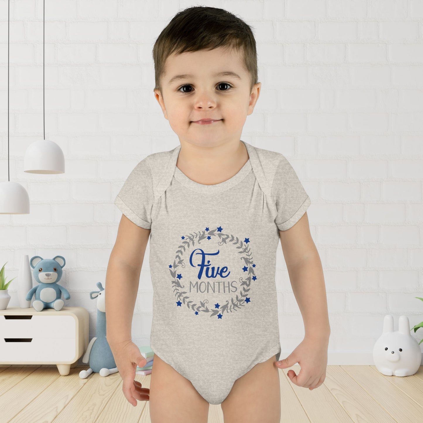 Blue Milestone Wreath Onesie-Five Months