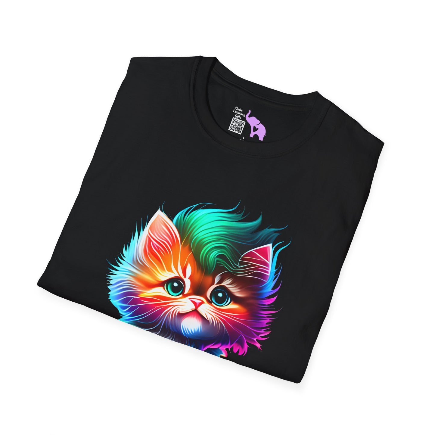 Cute Colorful Kitten w/Soccer Ball Adult T-shirt