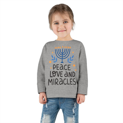 Hanukkah Peace Love & Miracles 1 Toddler Long Sleeve Tee