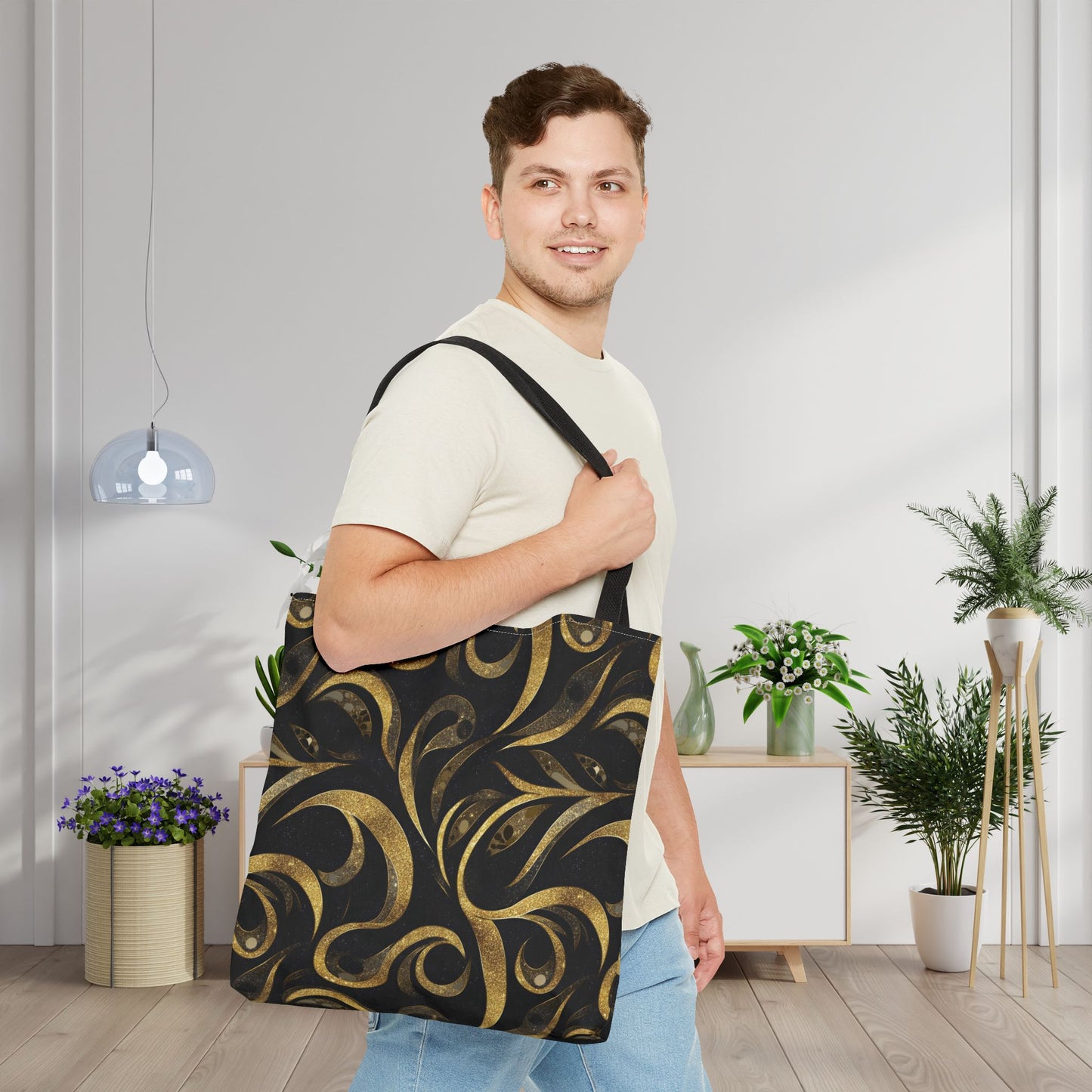Golden Noir Swirl Canvas Tote Bag