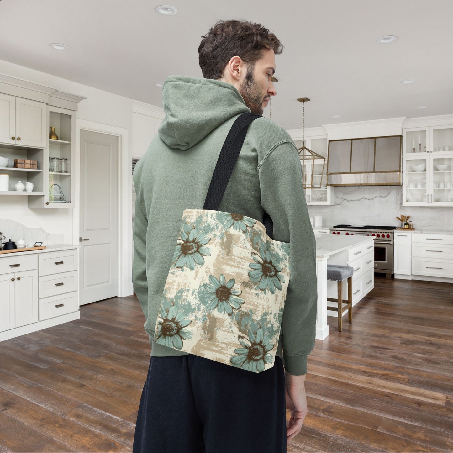 Rustic Teal Daisy Canvas Tote Bag