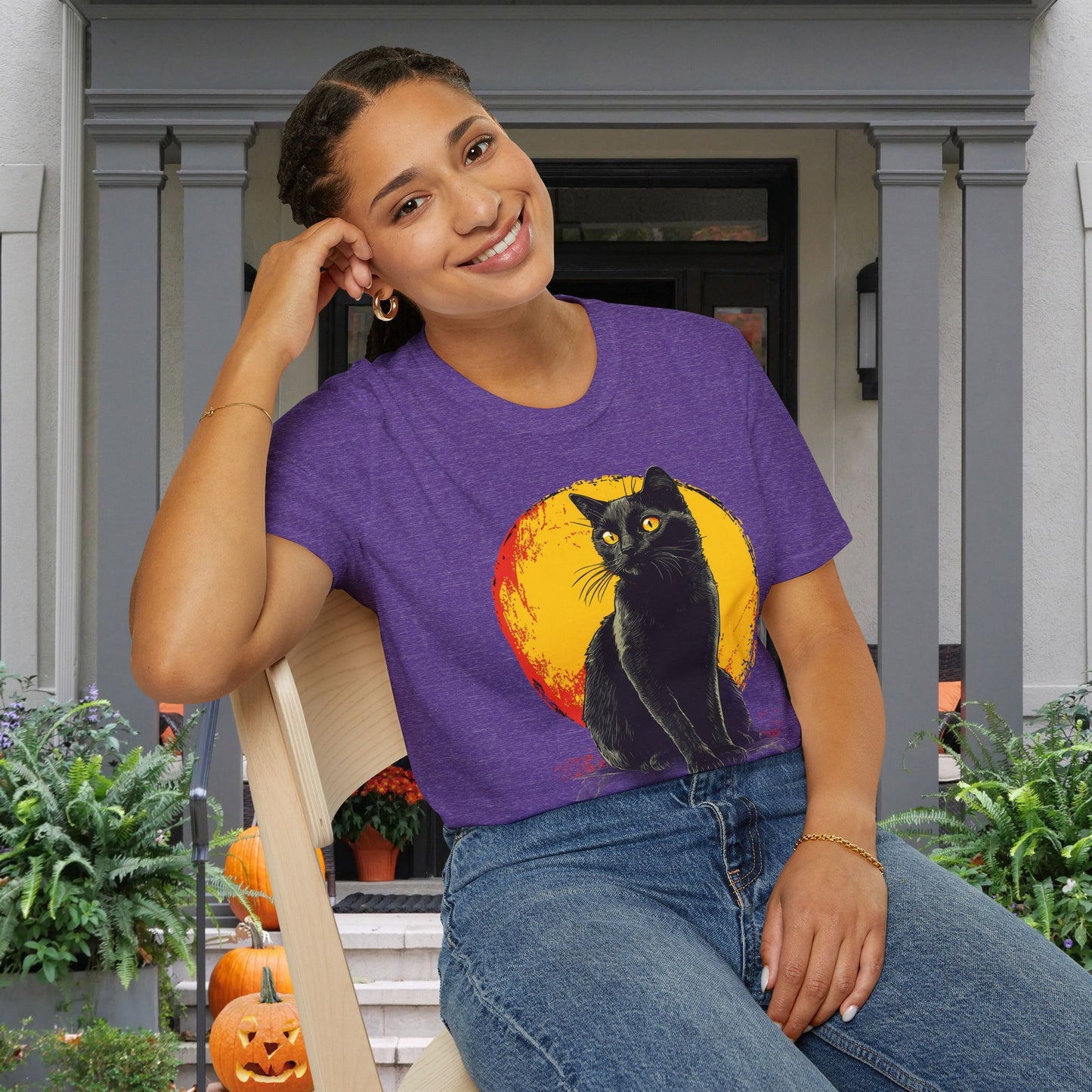 Black Cat Over Full Moon Adult T-shirt