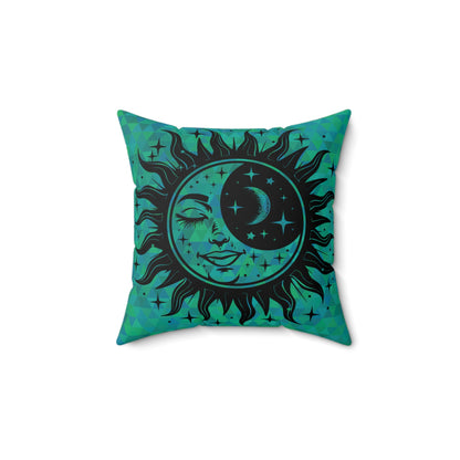 Sun & Moon on Teal Throw Pillow