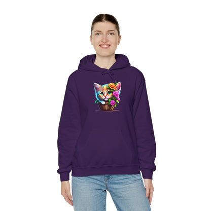 Cute Colorful Kitten in Flowers Heavy Blend™ Hooded Sweatshirt