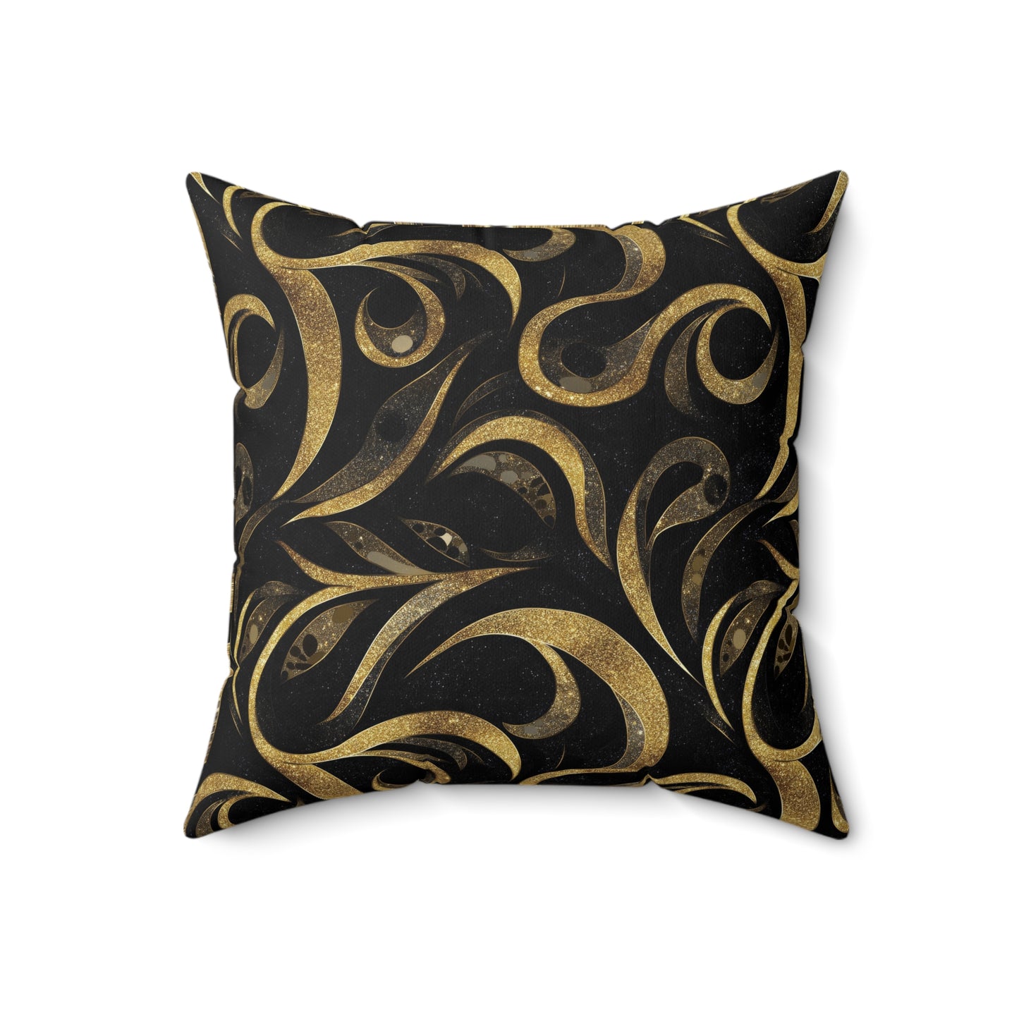 Golden Noir Swirl Throw Pillow