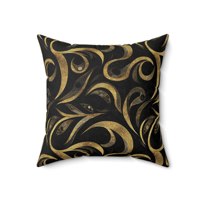 Golden Noir Swirl Throw Pillow