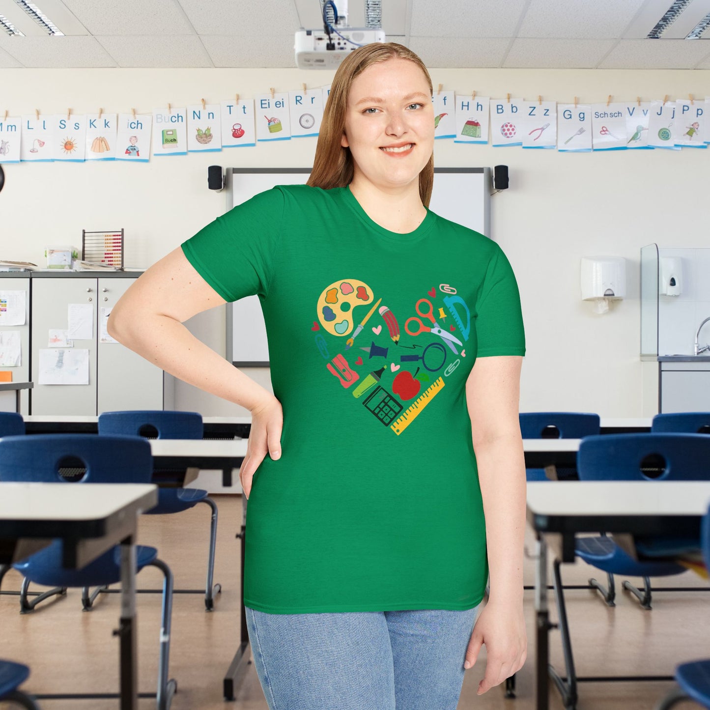 School Supplies Heart Adult T-shirt