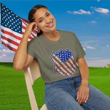 Badge-Shaped American Flag w/States Adult T-Shirt
