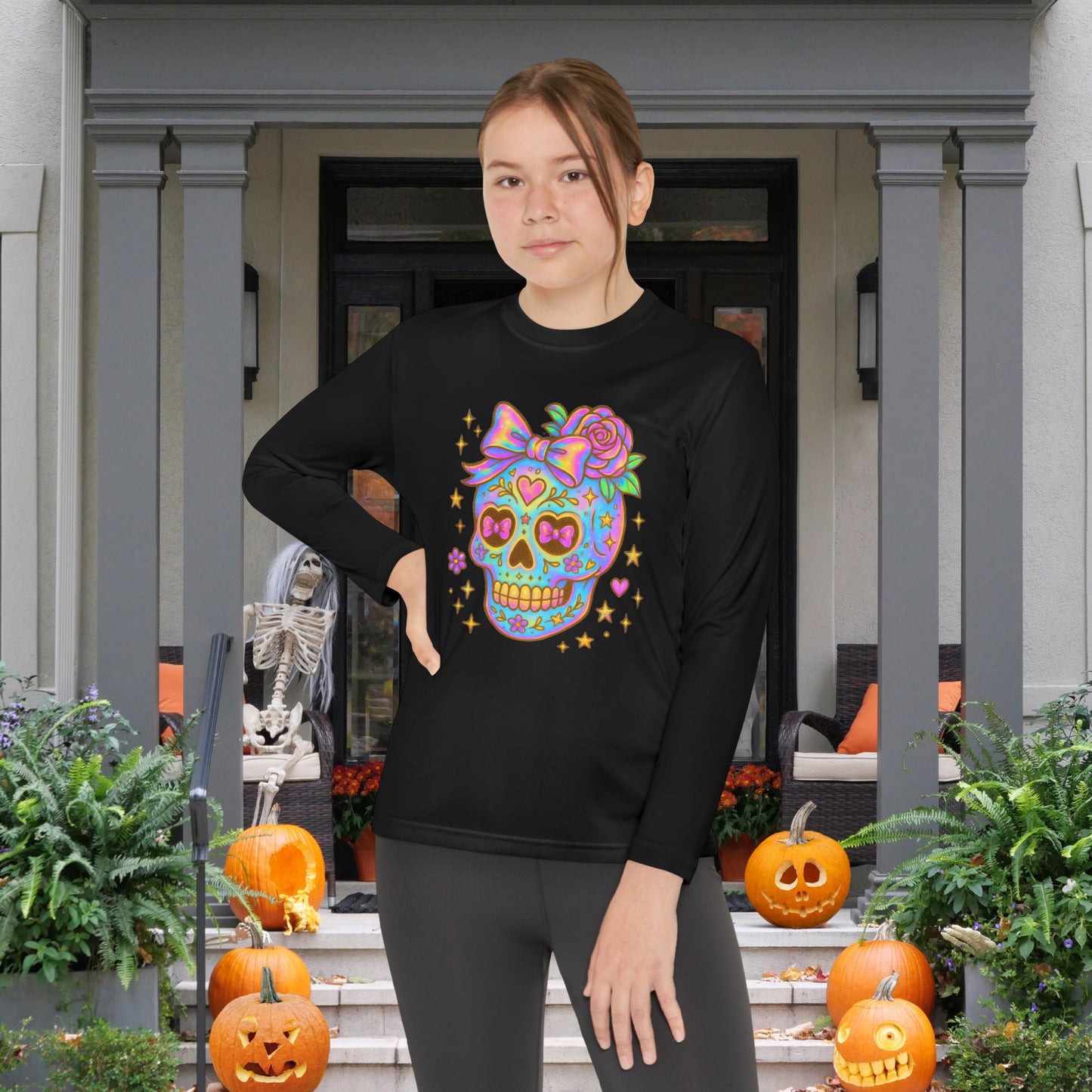 Neon Sugar Skull Youth Long Sleeve Tee