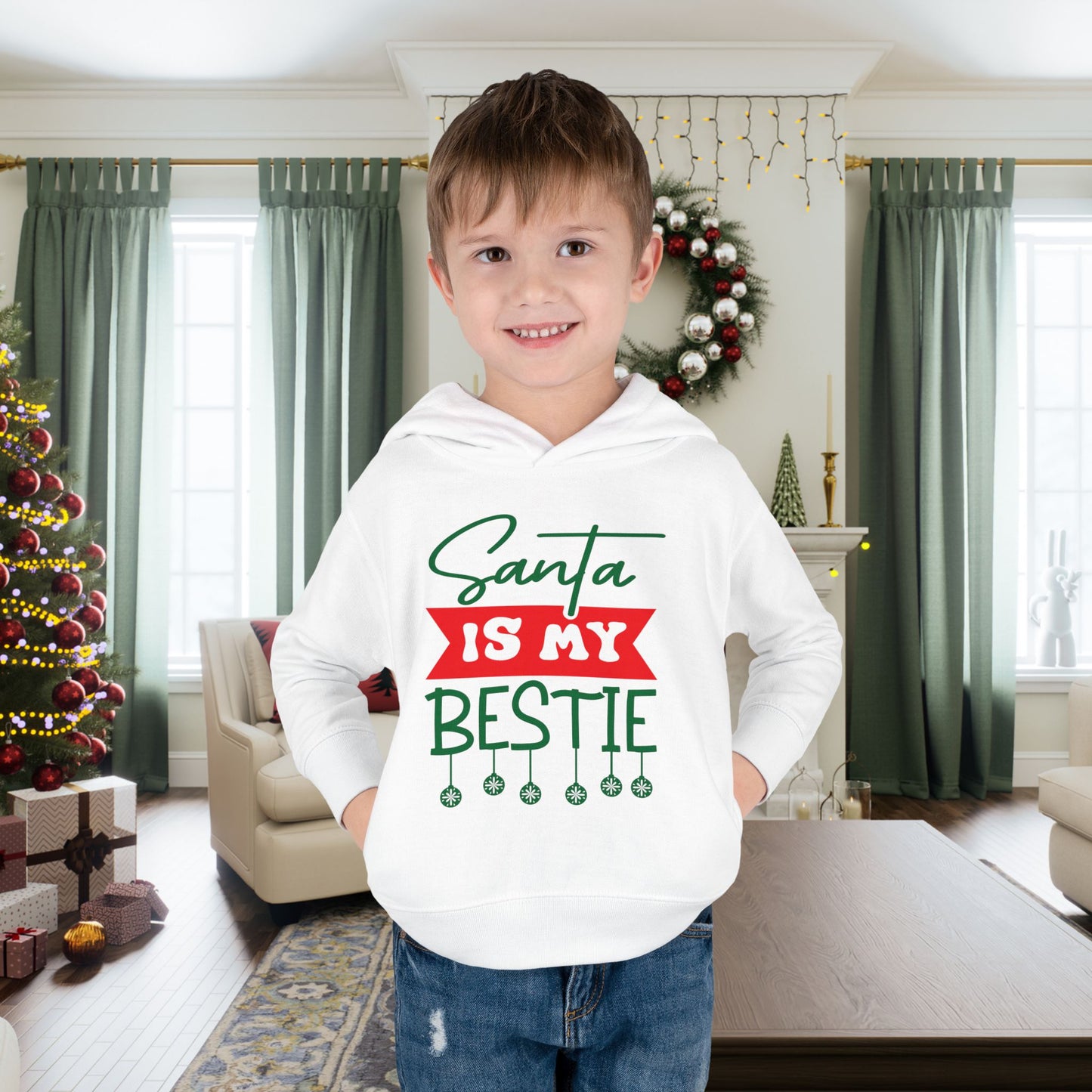 Santa Is My Bestie Toddler Pullover Fleece Hoodie