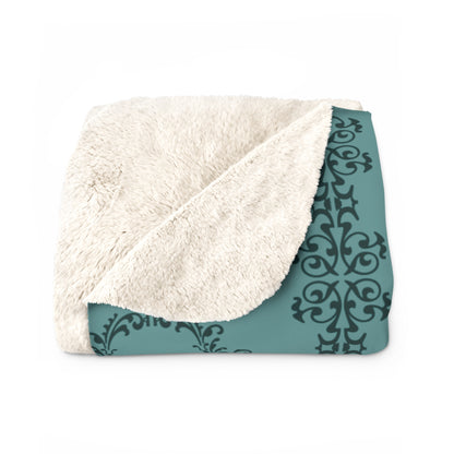 Teal Lace Pattern Sherpa Fleece Blanket