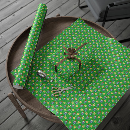 Blue Ornament Green Paper Custom Wrapping Paper (Suzie)