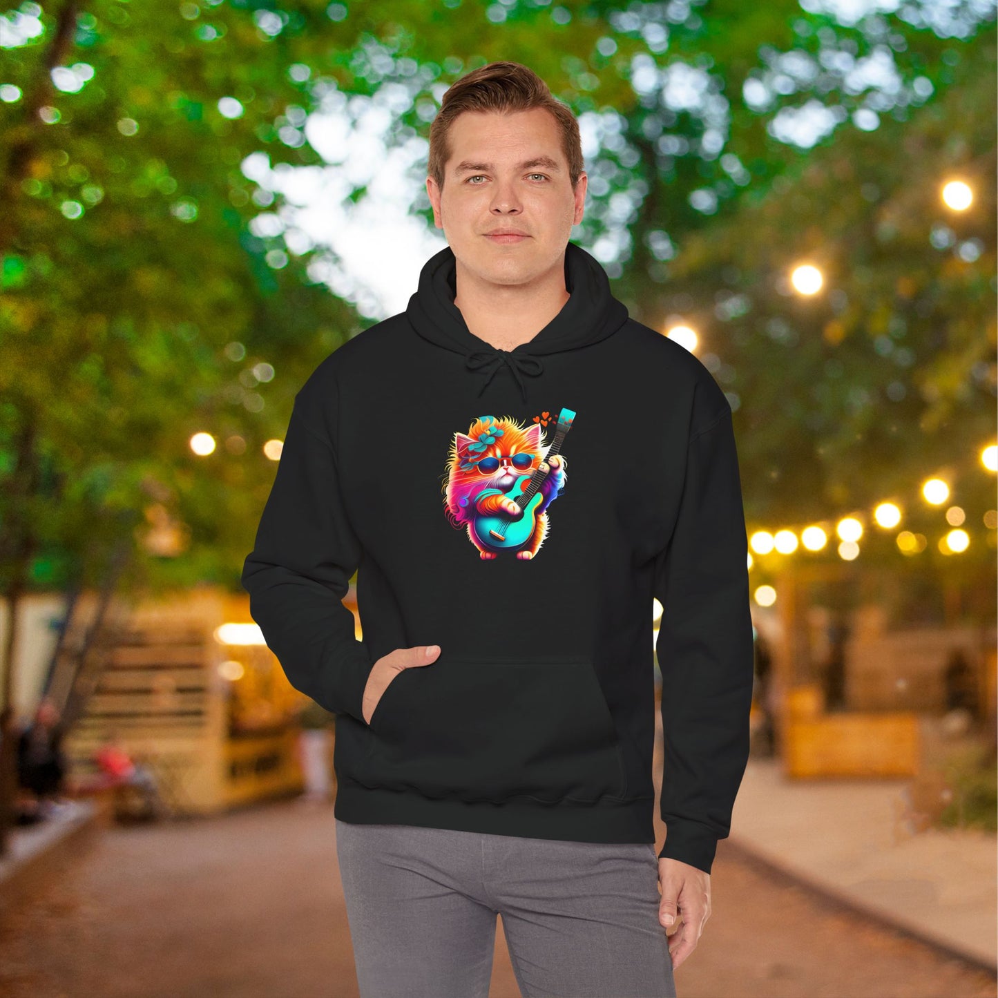 Colorful Guitar Kitten Heavy Blend™ Hooded Sweatshirt