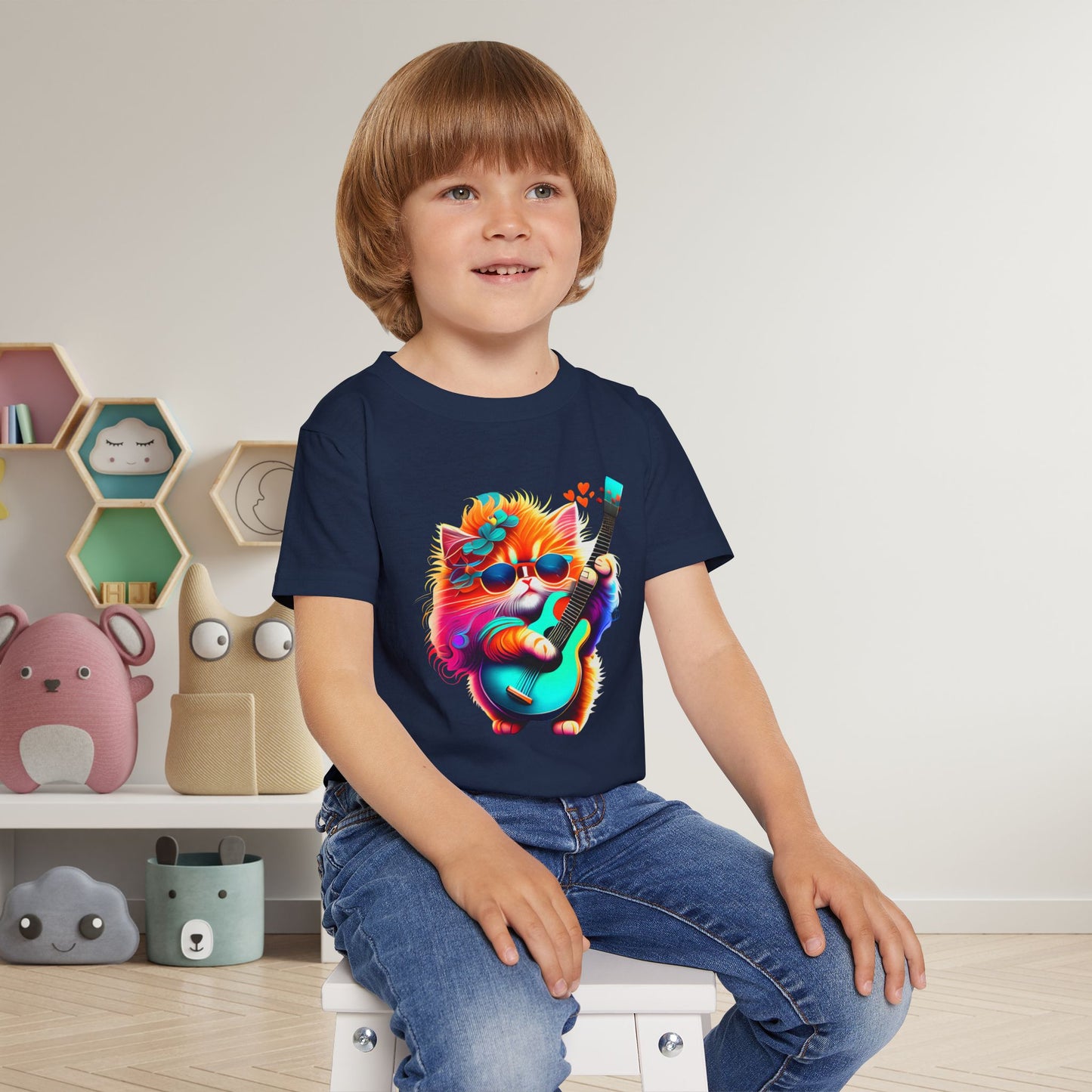 Colorful Guitar Kitten Heavy Cotton™ Toddler T-shirt