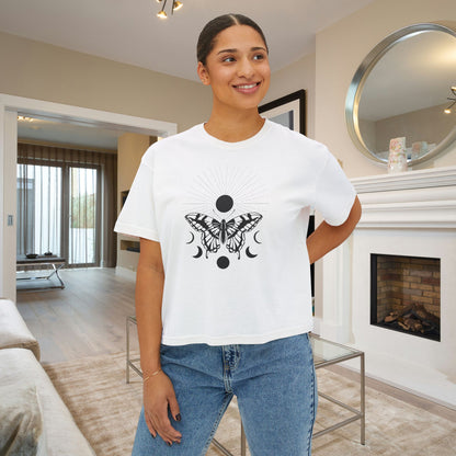 Butterfly w/Sun, Moon, & Stars Women's Boxy Tee