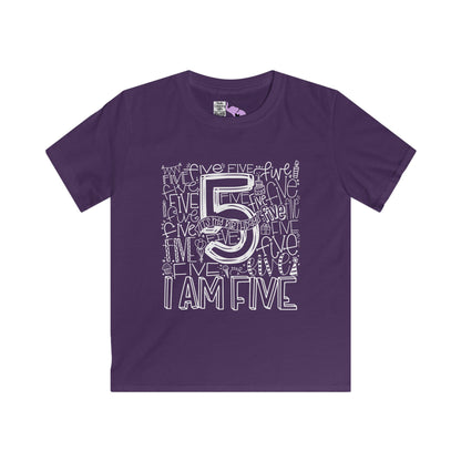 I Am Five Typography Youth Softstyle Tee