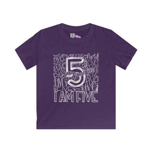 I Am Five Typography Youth Softstyle Tee