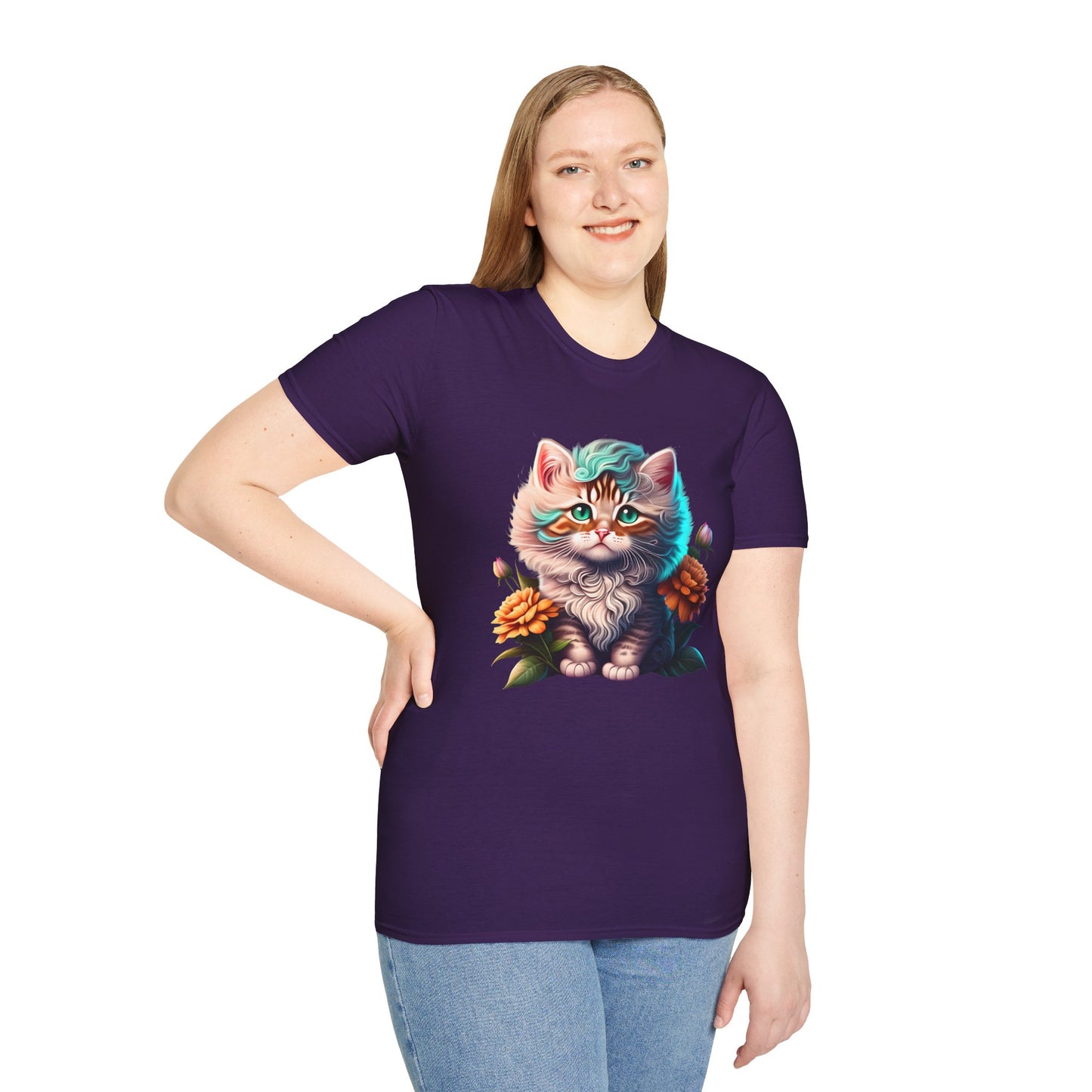 Cute Colorful Kitten in Flowers 3 T-shirt