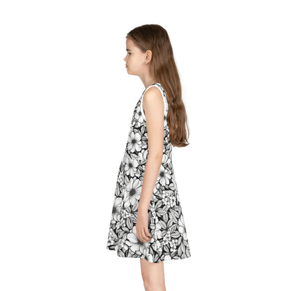 Black & White Forget-Me-Nots Girls' Sleeveless Sundress