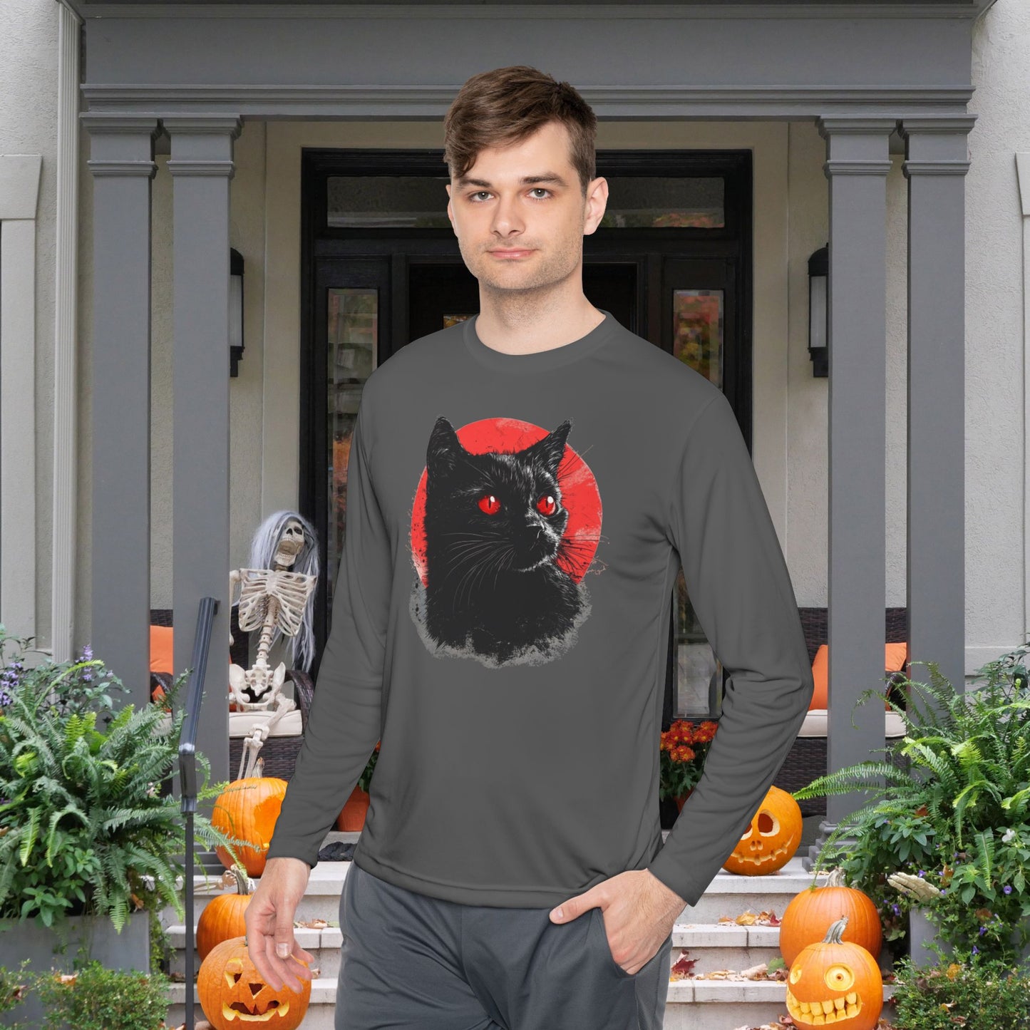 Black Cat Over Moon 2 Adult Long Sleeve Tee
