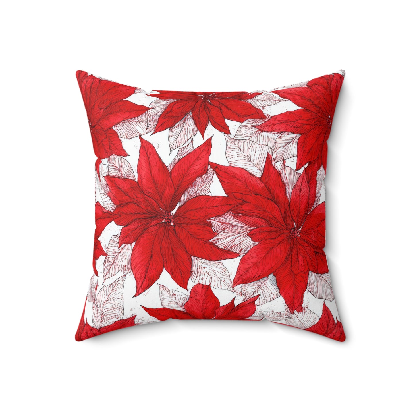 Crimson Poinsettia Sketch Throw Pillow