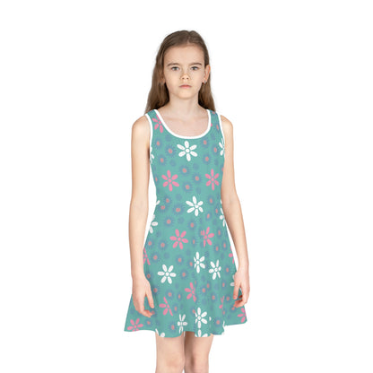 Teal Garden Blooms Girls' Sleeveless Sundress