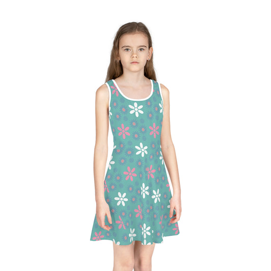Teal Garden Blooms Girls' Sleeveless Sundress