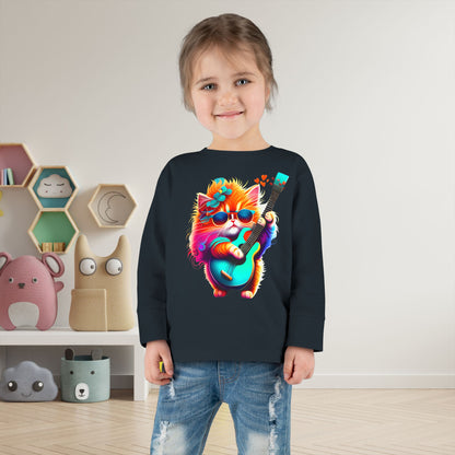 Colorful Guitar Kitten Toddler Long Sleeve Tee
